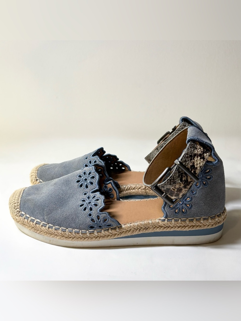 Crown Vintage Brixie Powder Blue Espadrille Leather Scalloped Embroider Size 7 - Picture 5 of 14